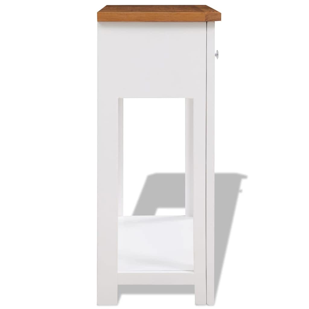Solid Oak Wood Console Table with Two Drawers and Shelf L566009