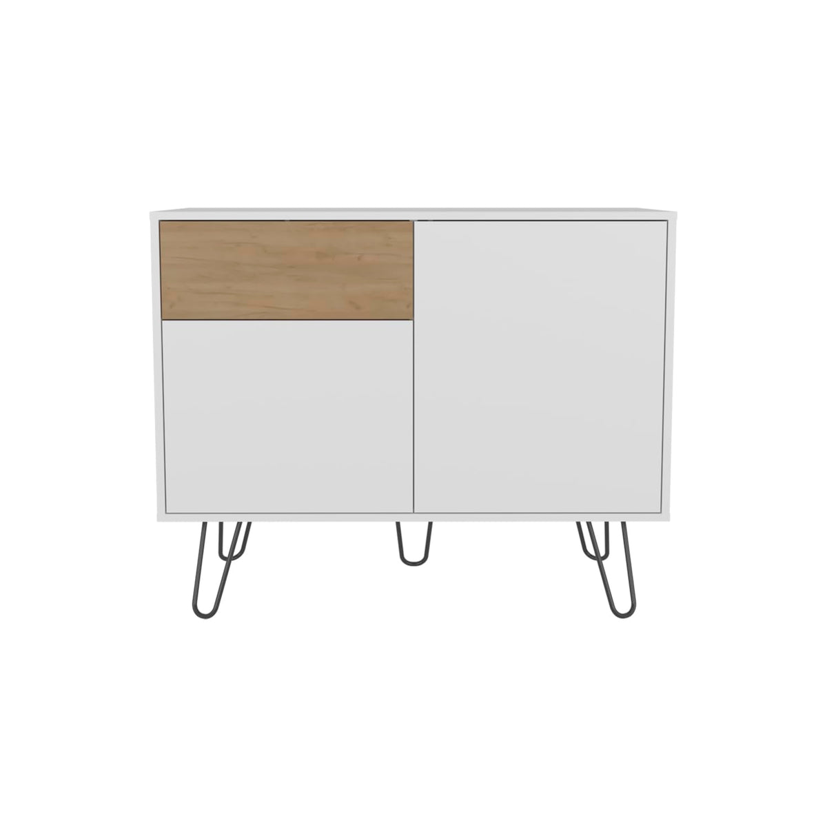 39" Wide White & Oak Console Table with 2 Cabinets, Drawer & Shelves L915