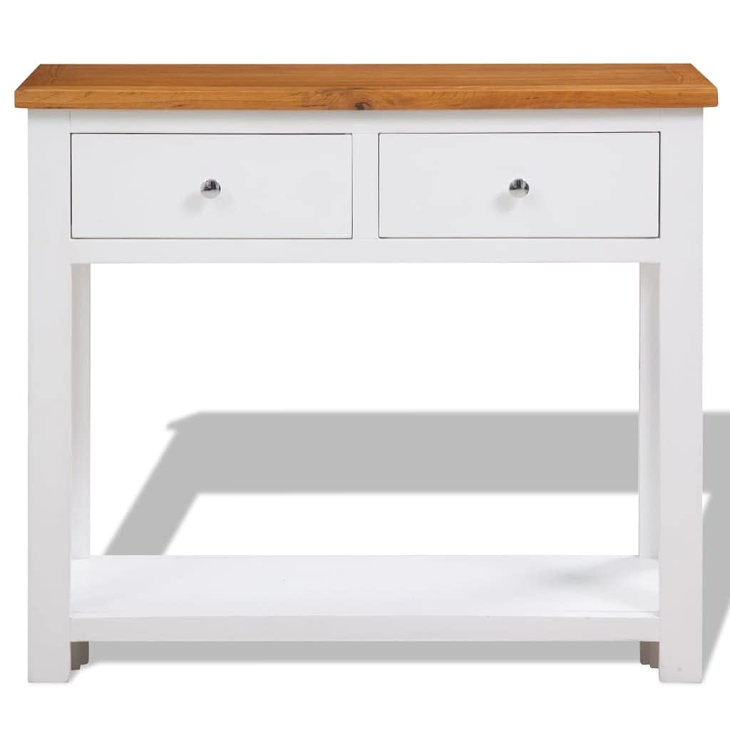Solid Oak Wood Console Table with Two Drawers and Shelf L566009