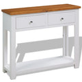 Solid Oak Wood Console Table with Two Drawers and Shelf L566009