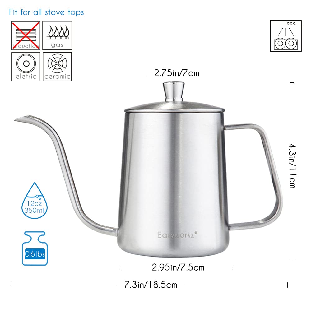 French Press and Gooseneck Pour Over Coffee Kettle 34 oz 12 oz Stainless Steel Silver S57583
