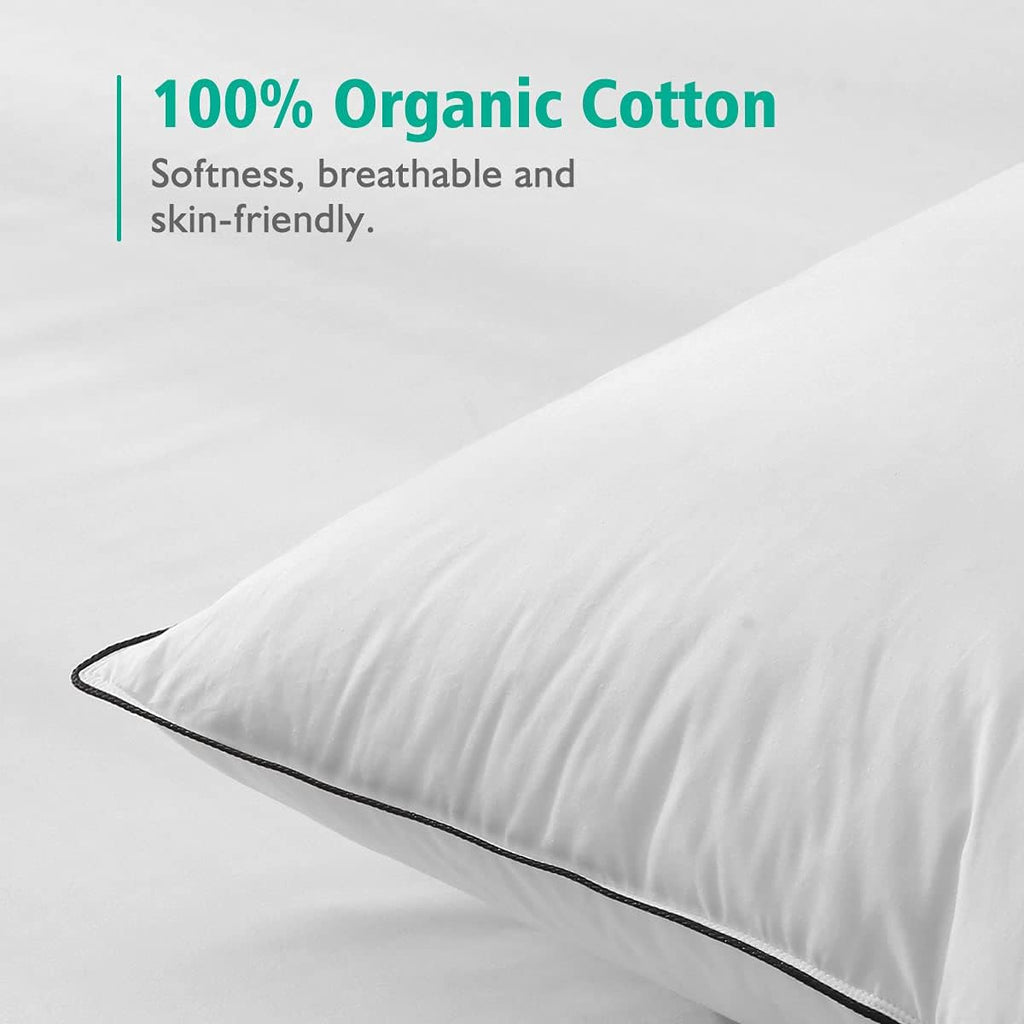 Organic Feather Down Pillows Set of 2 King Size 100% Cotton Cover K830642