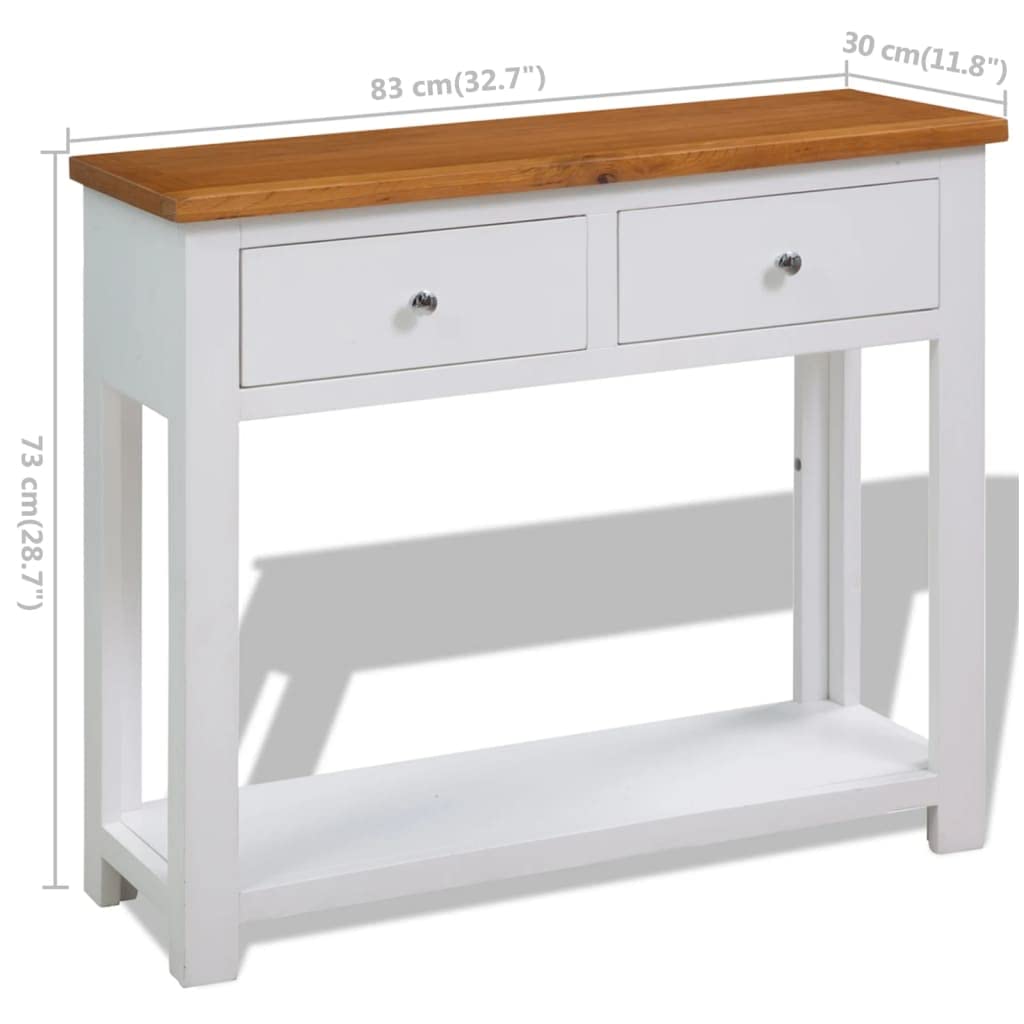 Solid Oak Wood Console Table with Two Drawers and Shelf L566009