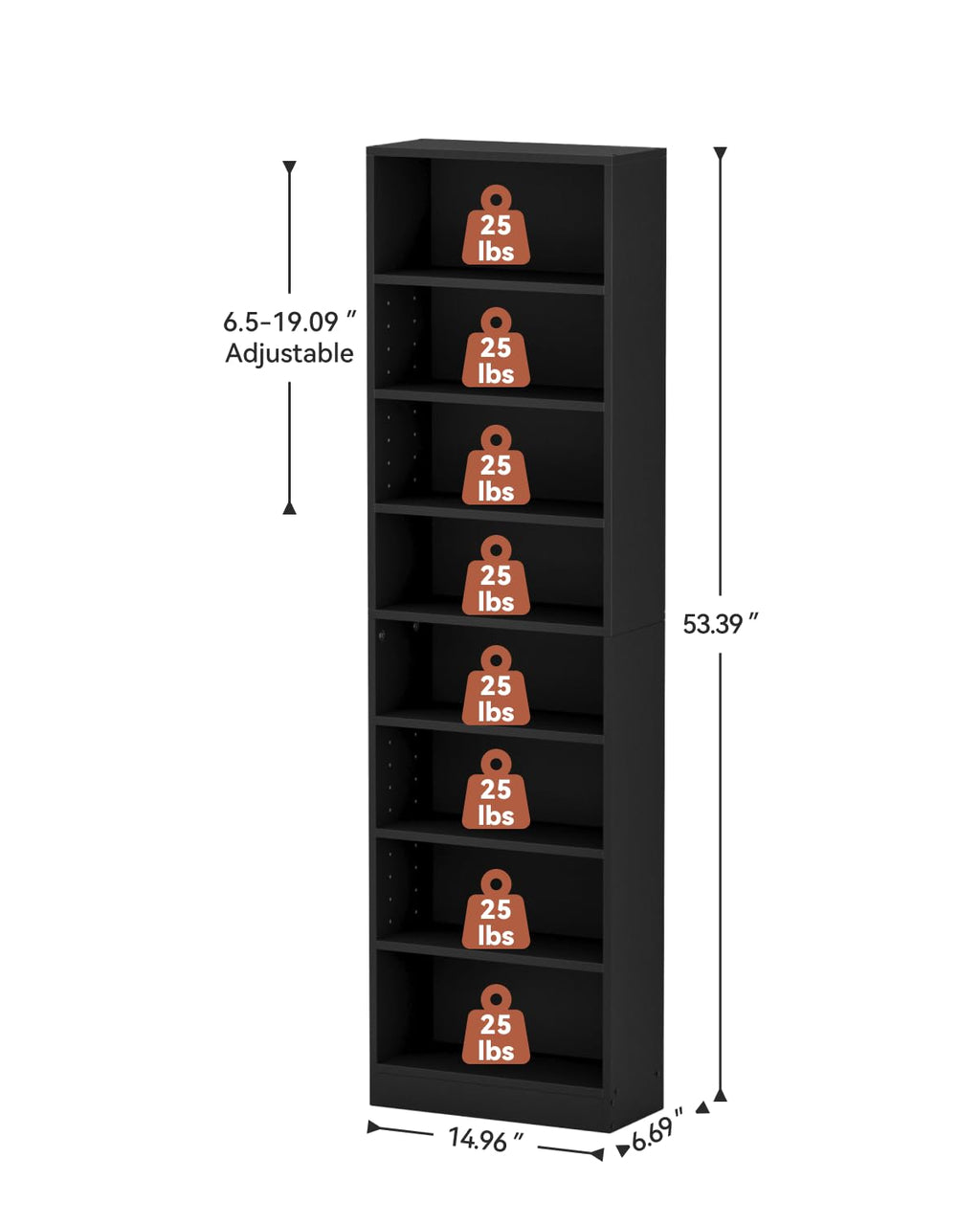 6 Tier Black Adjustable Media Shelf D157274
