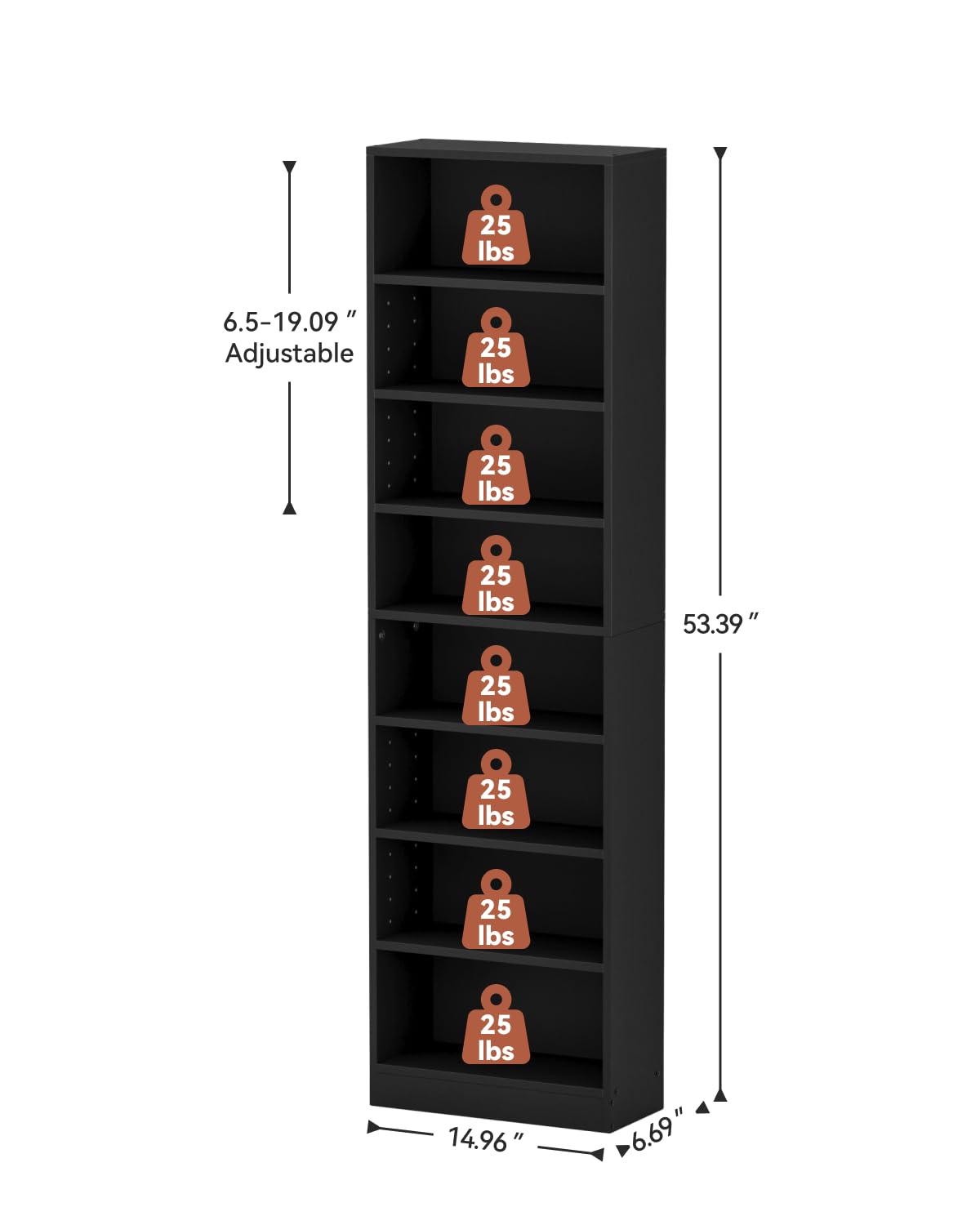 6 Tier Black Adjustable Media Shelf D157274