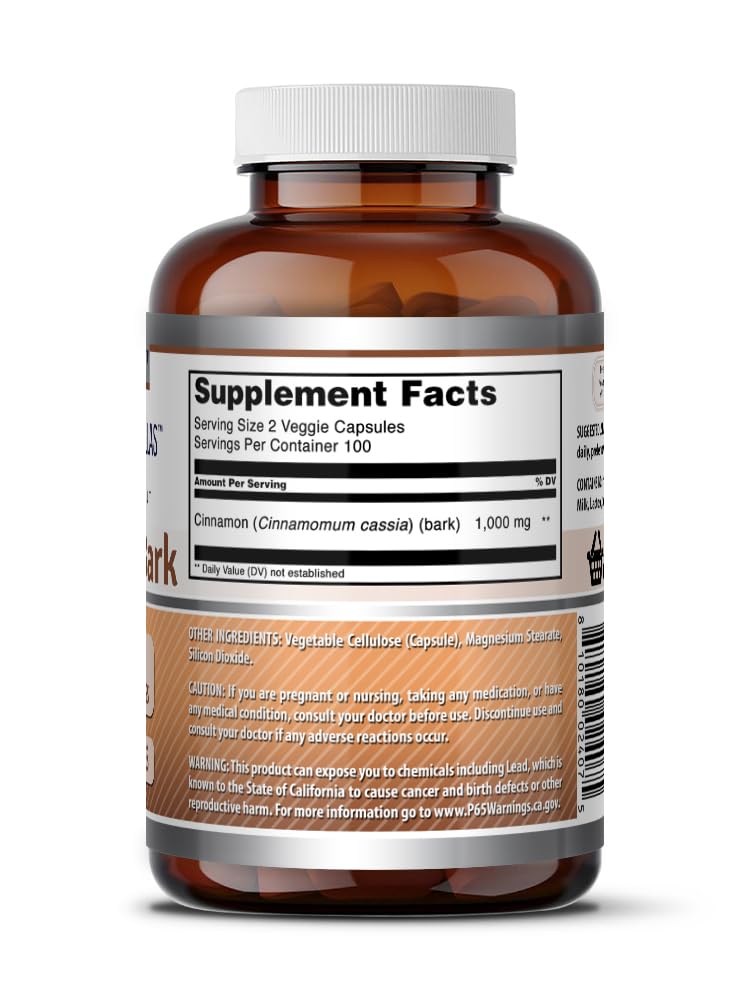 Cinnamon Bark Supplement 1000 Mg 200 Veggie Capsules K277