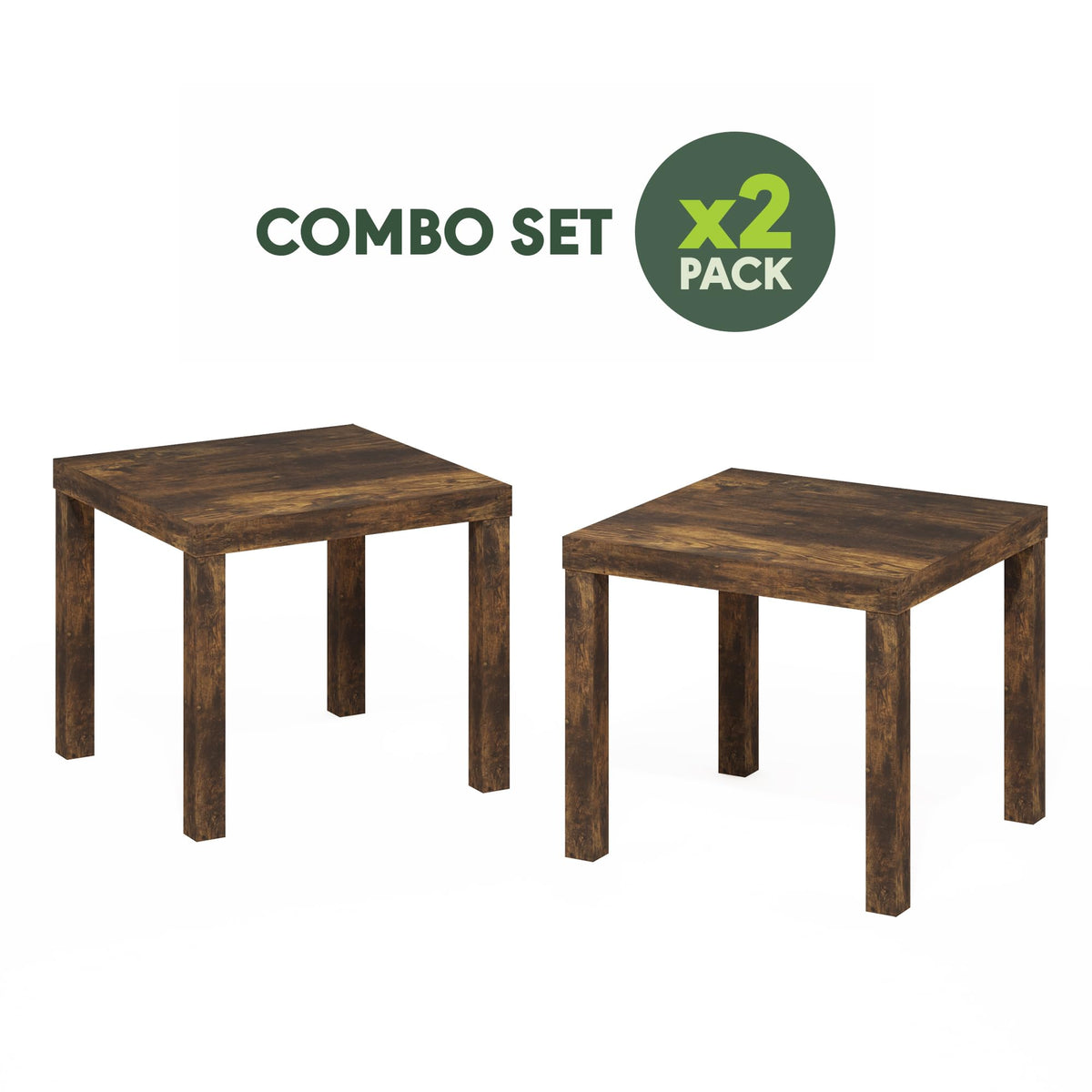 Rustic Brown Square Side Table Set of 2 J236