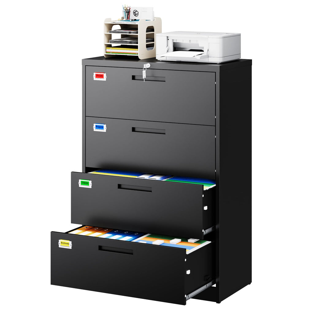 4 Drawer File Cabinet with Lock, Black P65262