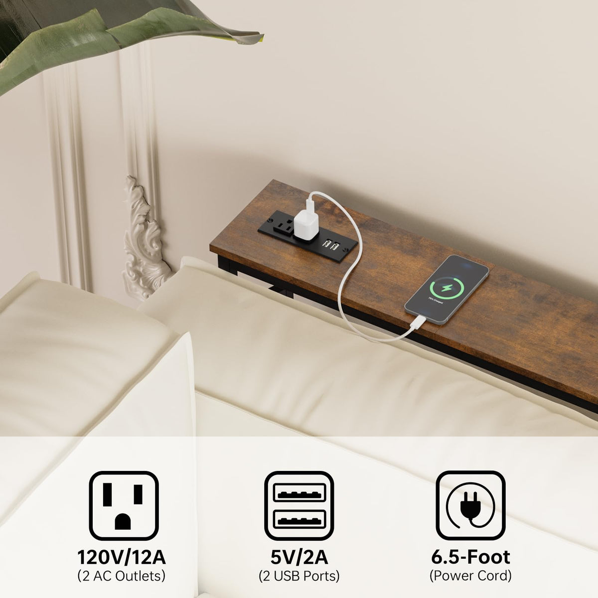 5.9" Narrow Console Table with Outlet Metal Frame E6234