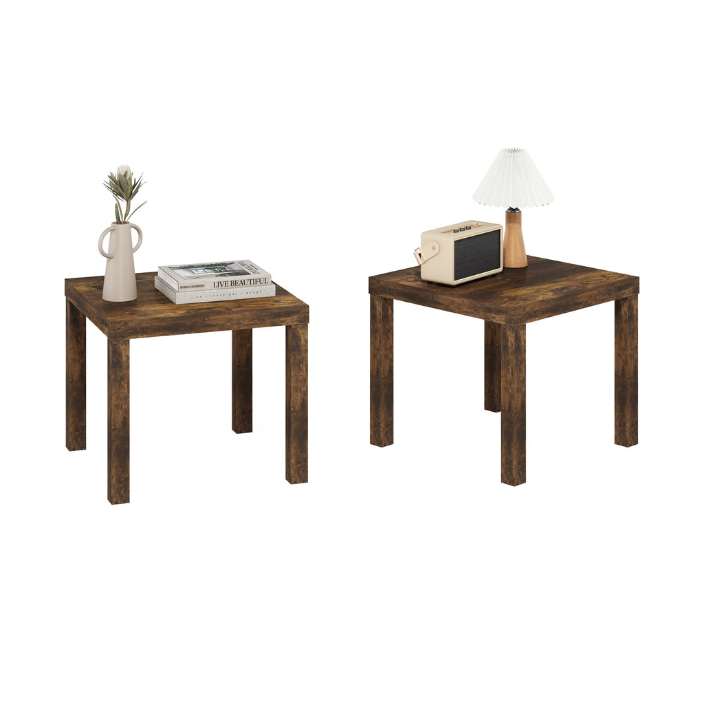 Rustic Brown Square Side Table Set of 2 J236