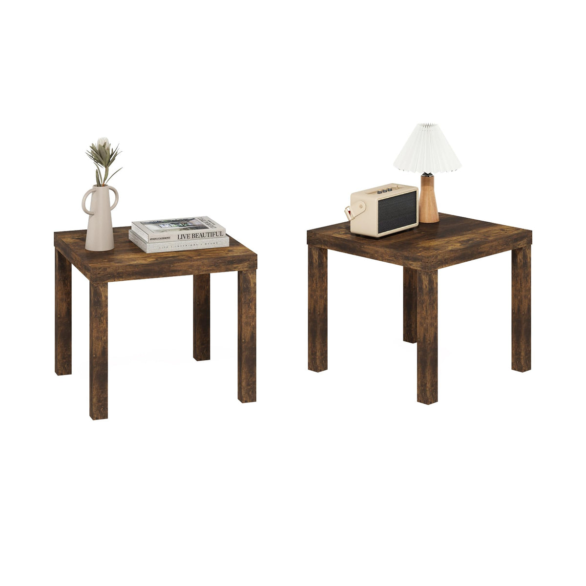 Rustic Brown Square Side Table Set of 2 J236