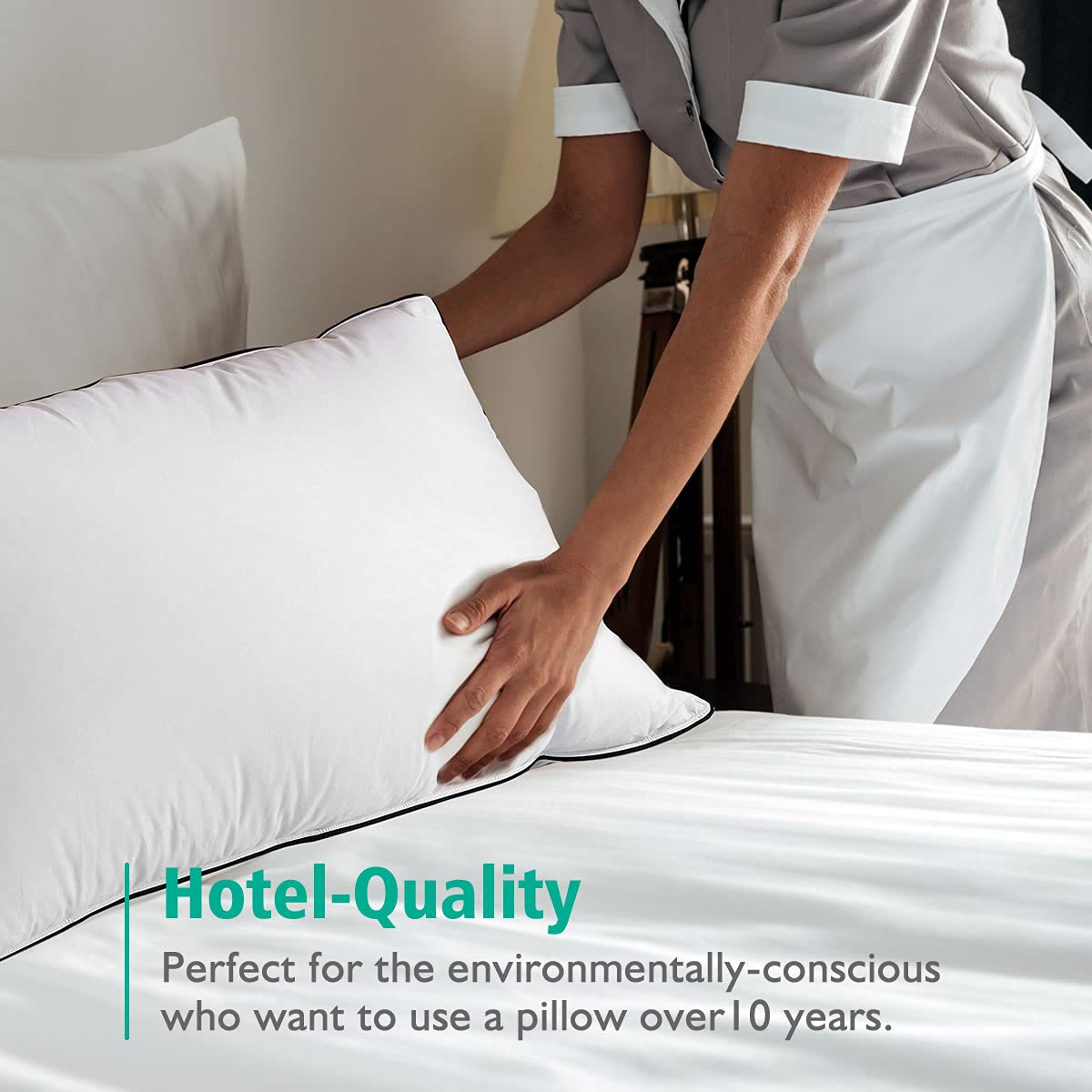 Organic Feather Down Pillows Set of 2 King Size 100% Cotton Cover K830642