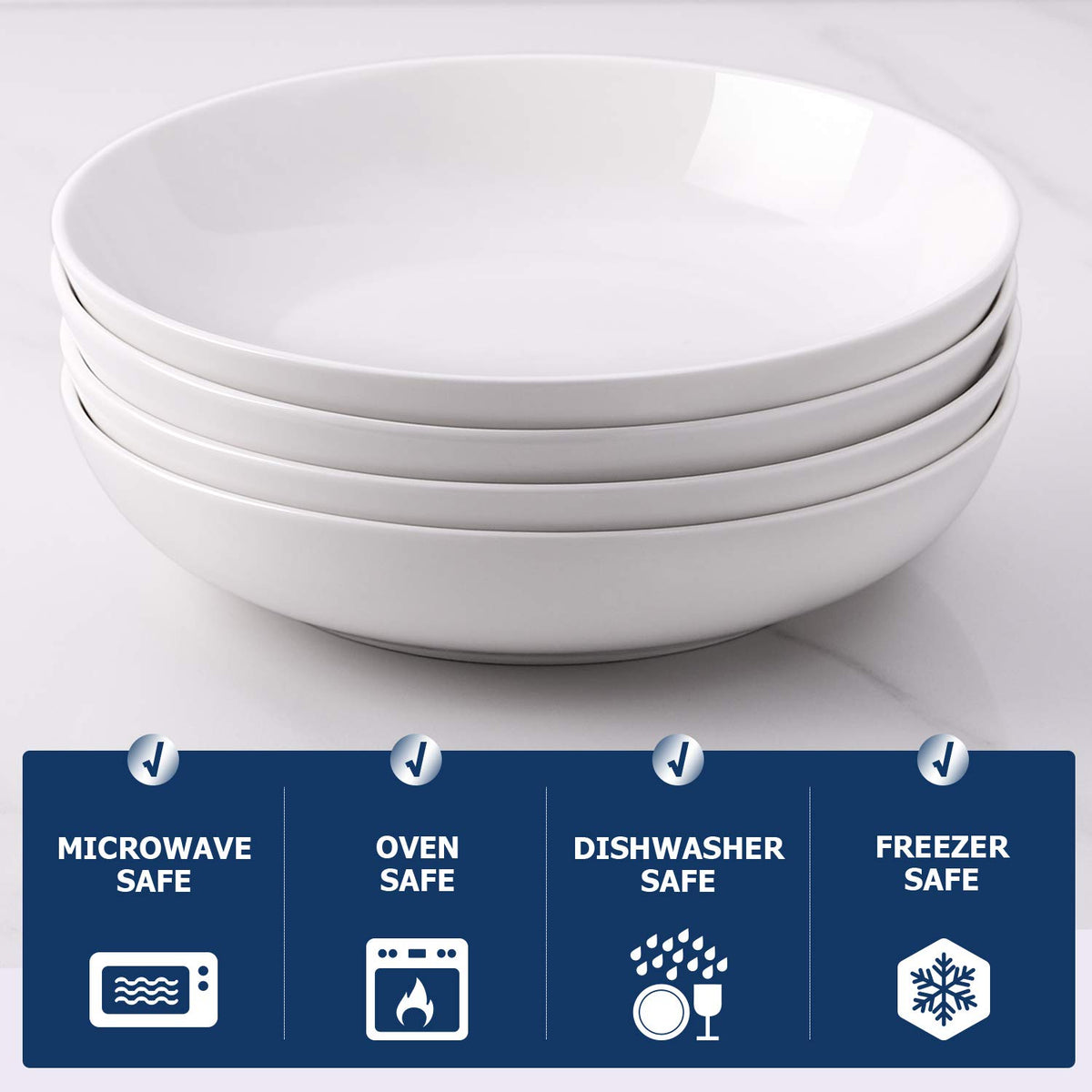 9.75" White Ceramic Pasta Bowls Set of 4 I571654