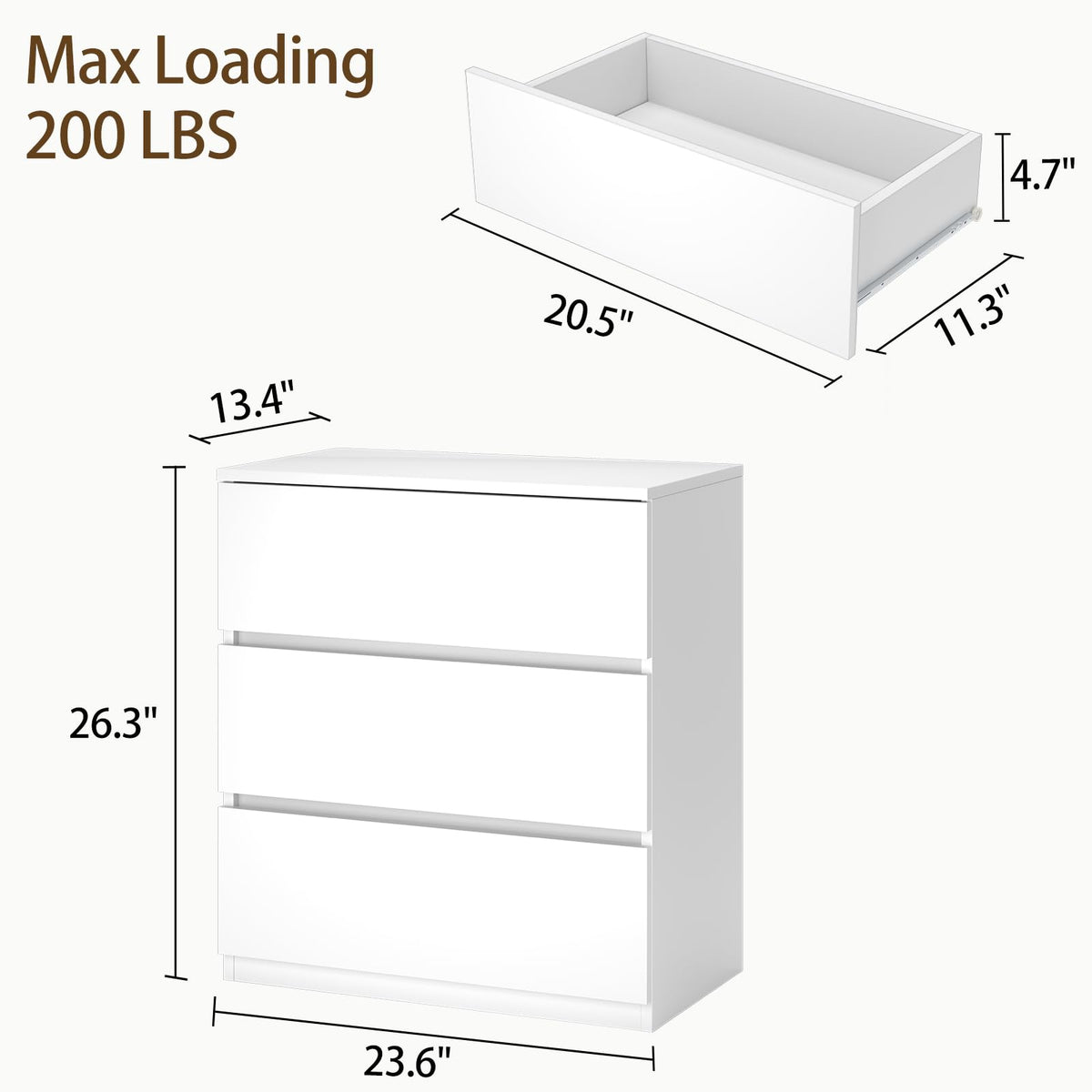 White 3 Drawer Wood Dresser A863141