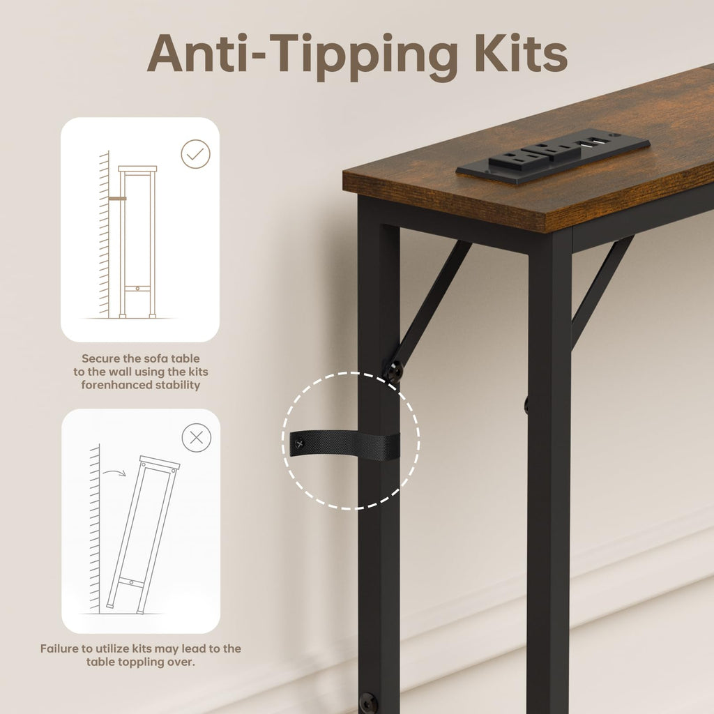5.9" Narrow Console Table with Outlet Metal Frame E6234