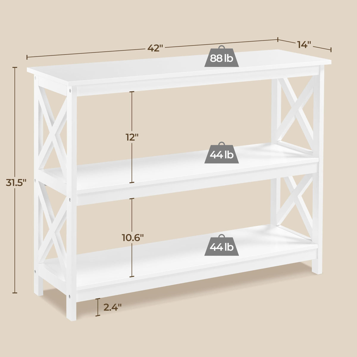 White 3-Tier Console Table G10632