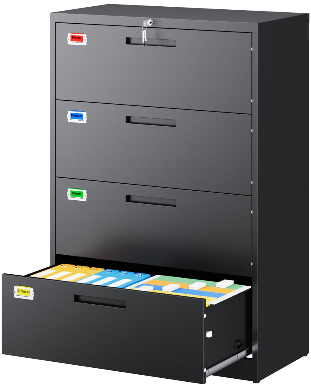 4 Drawer File Cabinet with Lock, Black P65262