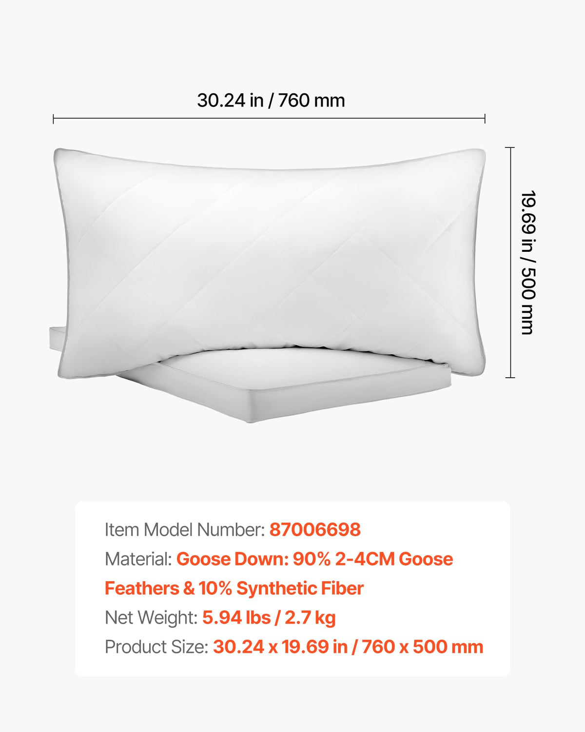 Queen Size White Set of 2 Bed Pillows S715508