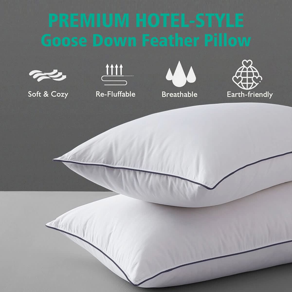 Organic Feather Down Pillows Set of 2 King Size 100% Cotton Cover K830642