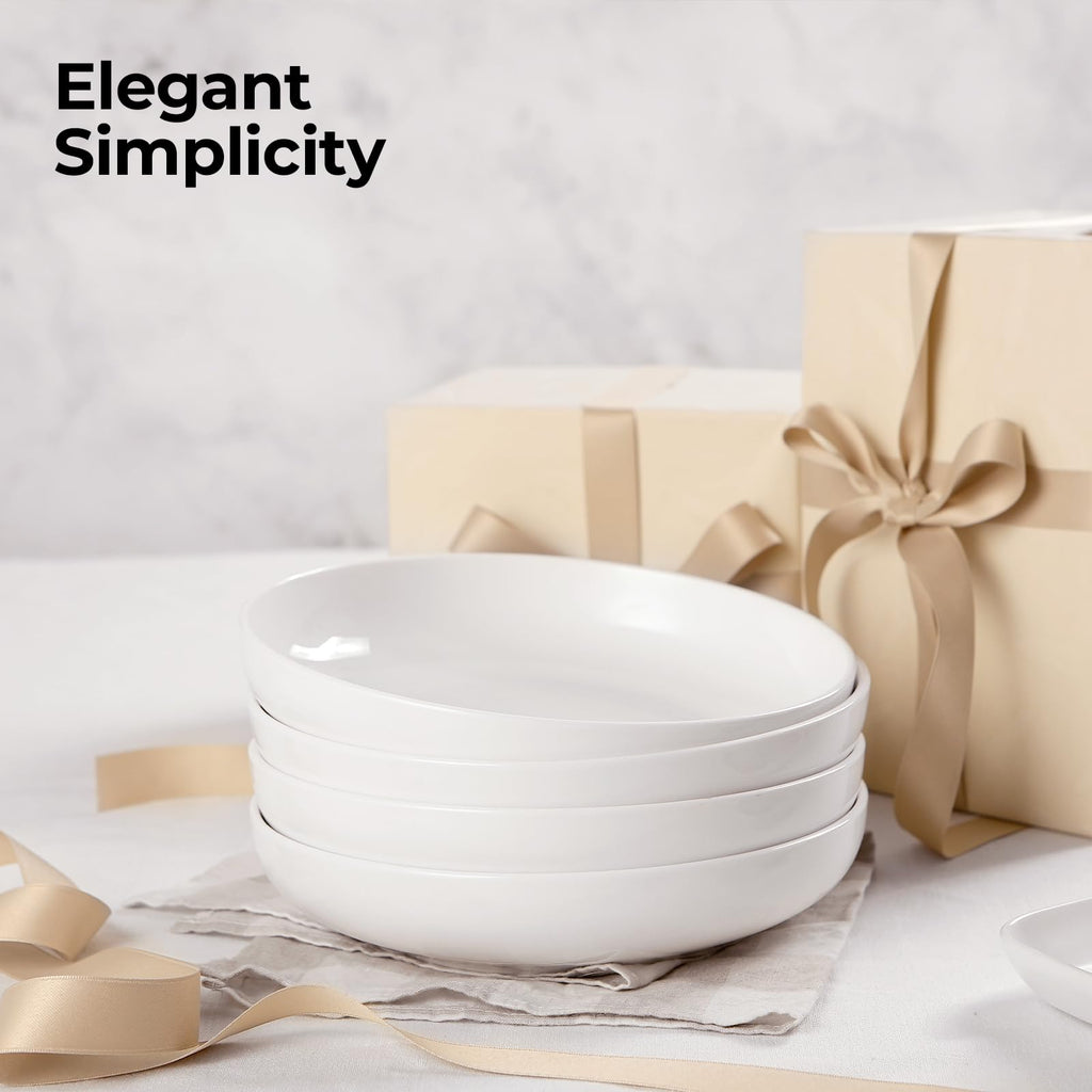 9.75" White Ceramic Pasta Bowls Set of 4 I571654
