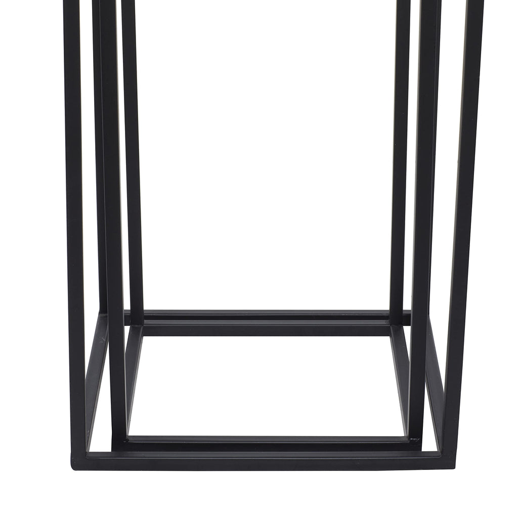 Black Metal End Table with Brown Wood Tops, Set of 2 P3619