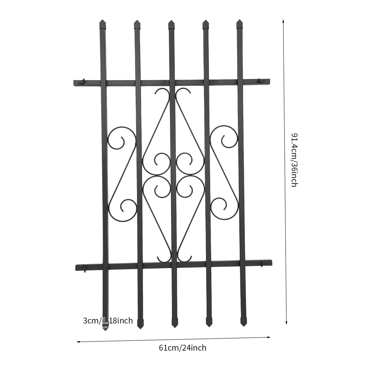 24 x 36 Inch Heavy Duty Iron Window Security Bars, Black 2 Pack T8182