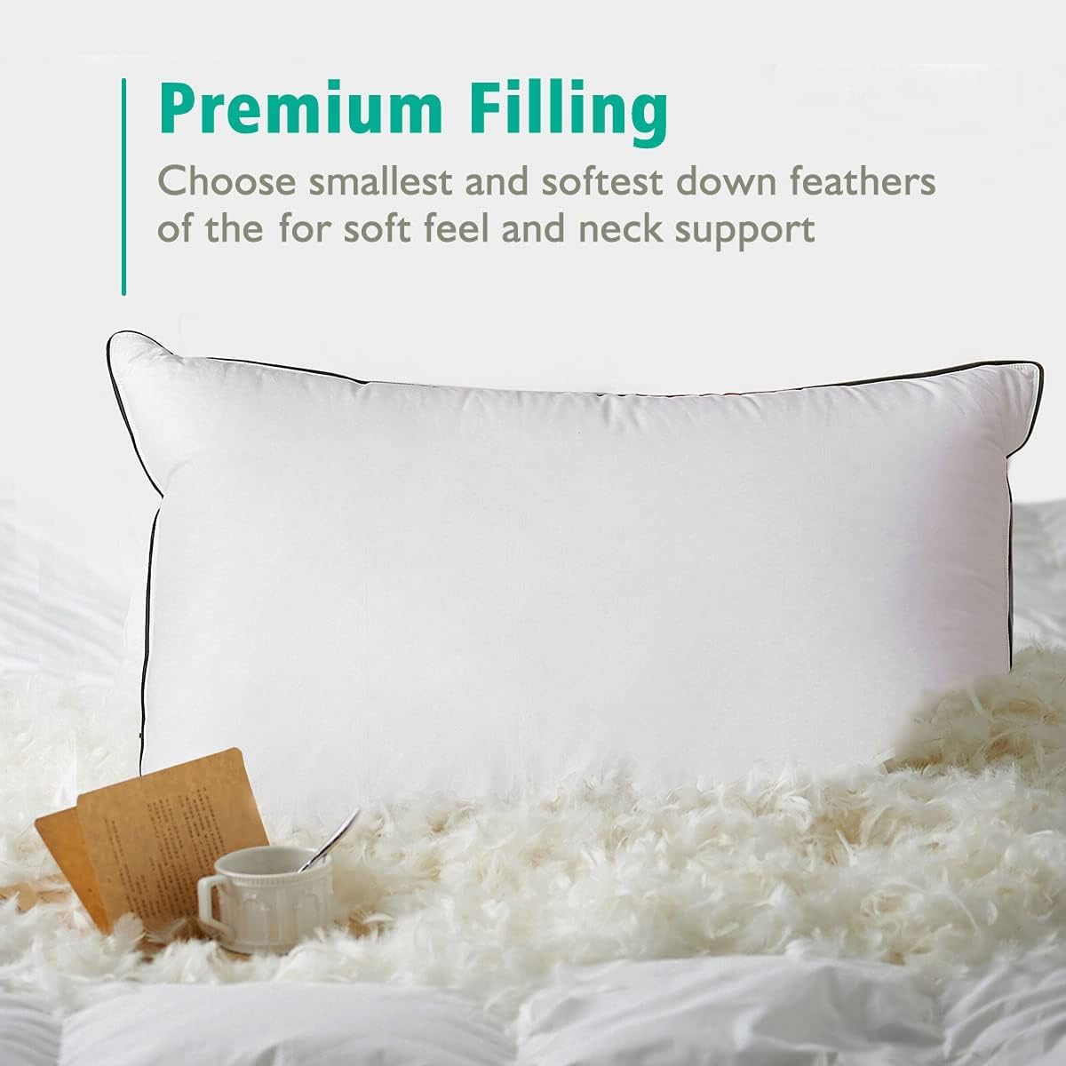 Organic Feather Down Pillows Set of 2 King Size 100% Cotton Cover K830642