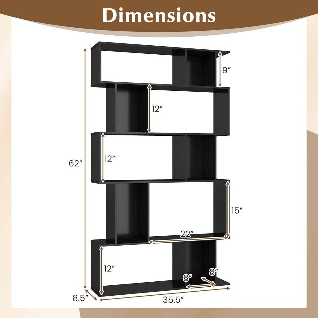 5-Tier 10-Cube Black Bookshelf I48843