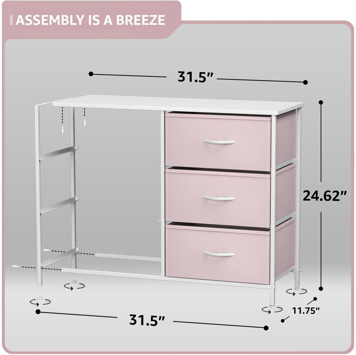 Pink 6 Drawer Fabric Dresser J188068