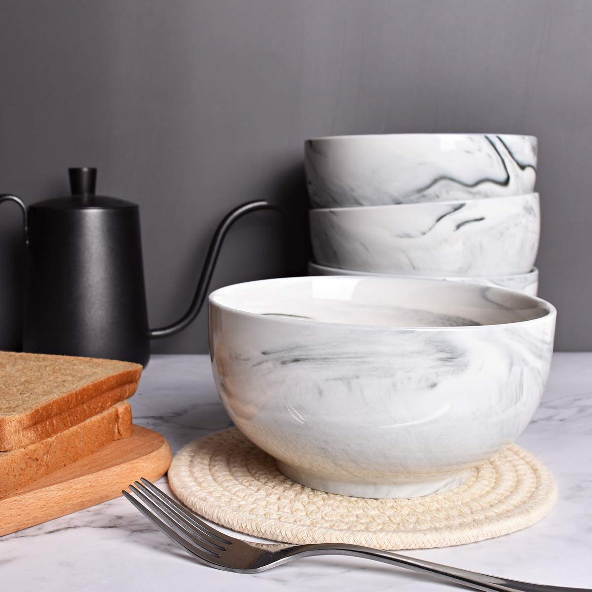 Ceramic Bowl Set of 4, 33 Oz, Dishwasher and Microwave Safe N40189
