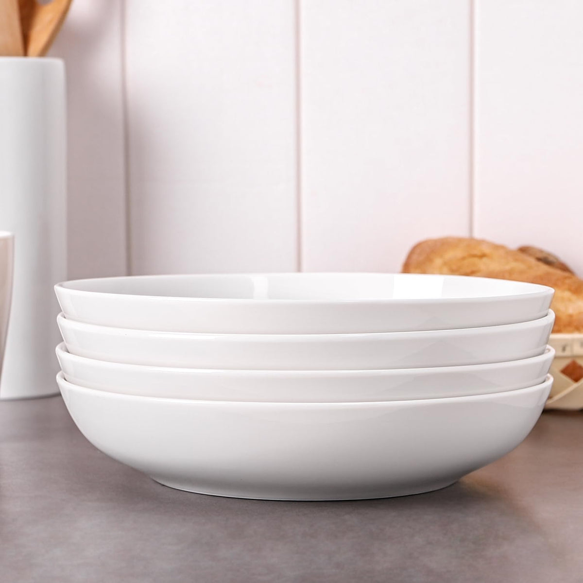 9.75" White Ceramic Pasta Bowls Set of 4 I571654