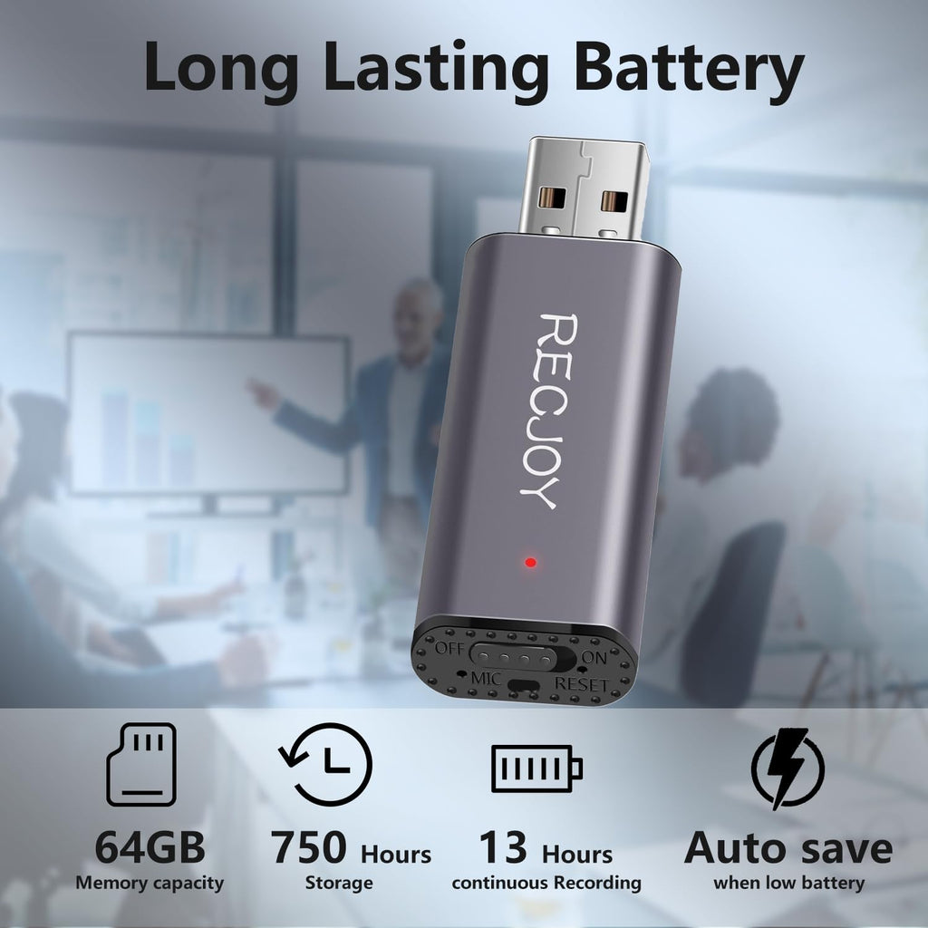 64GB USB Digital Voice Recorder with 750Hrs Storage Capacity I7546