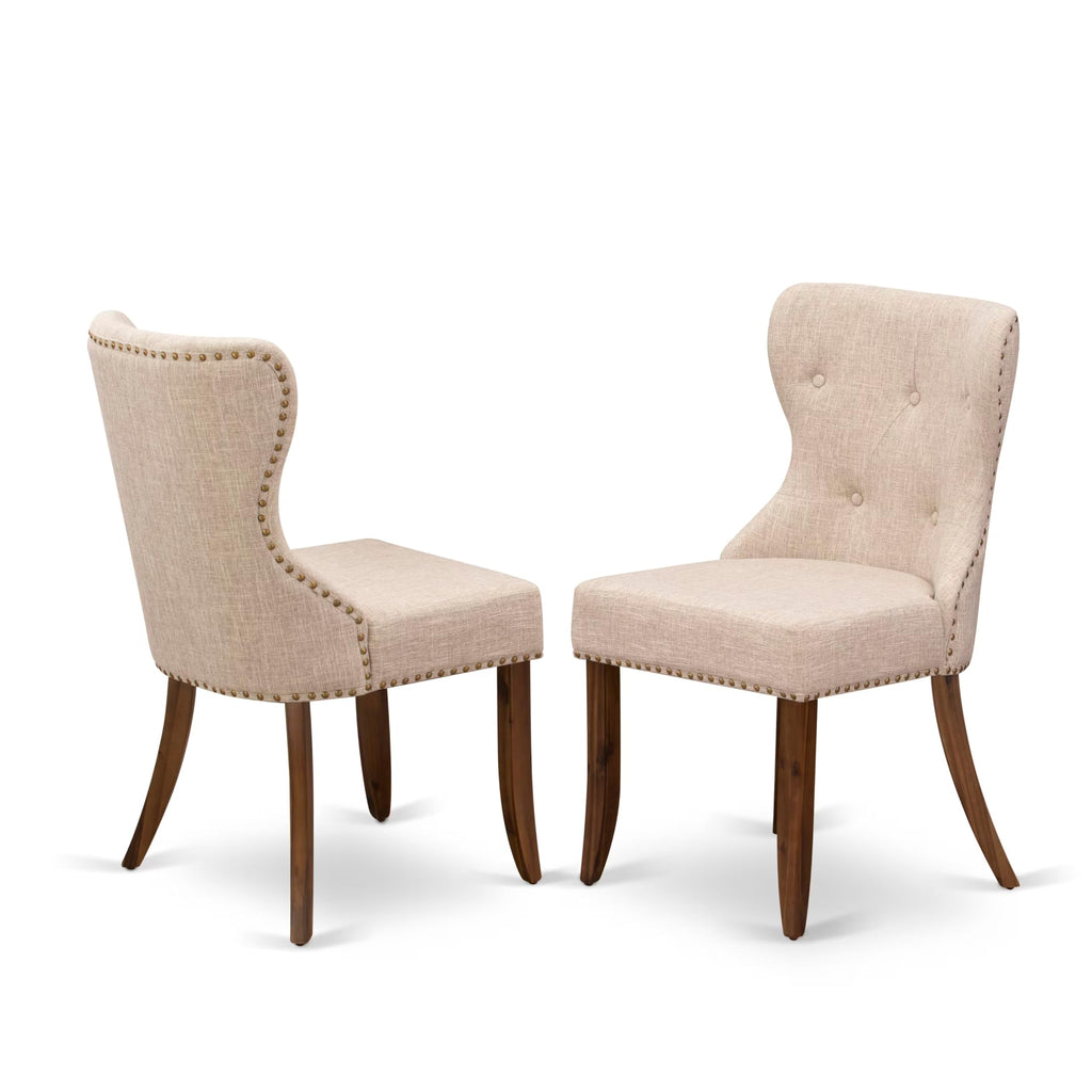 9-piece Dining Table Set with 8 Light Tan Linen Fabric Chairs A49194