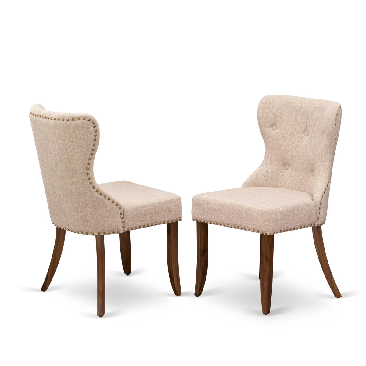 9-piece Dining Table Set with 8 Light Tan Linen Fabric Chairs A49194