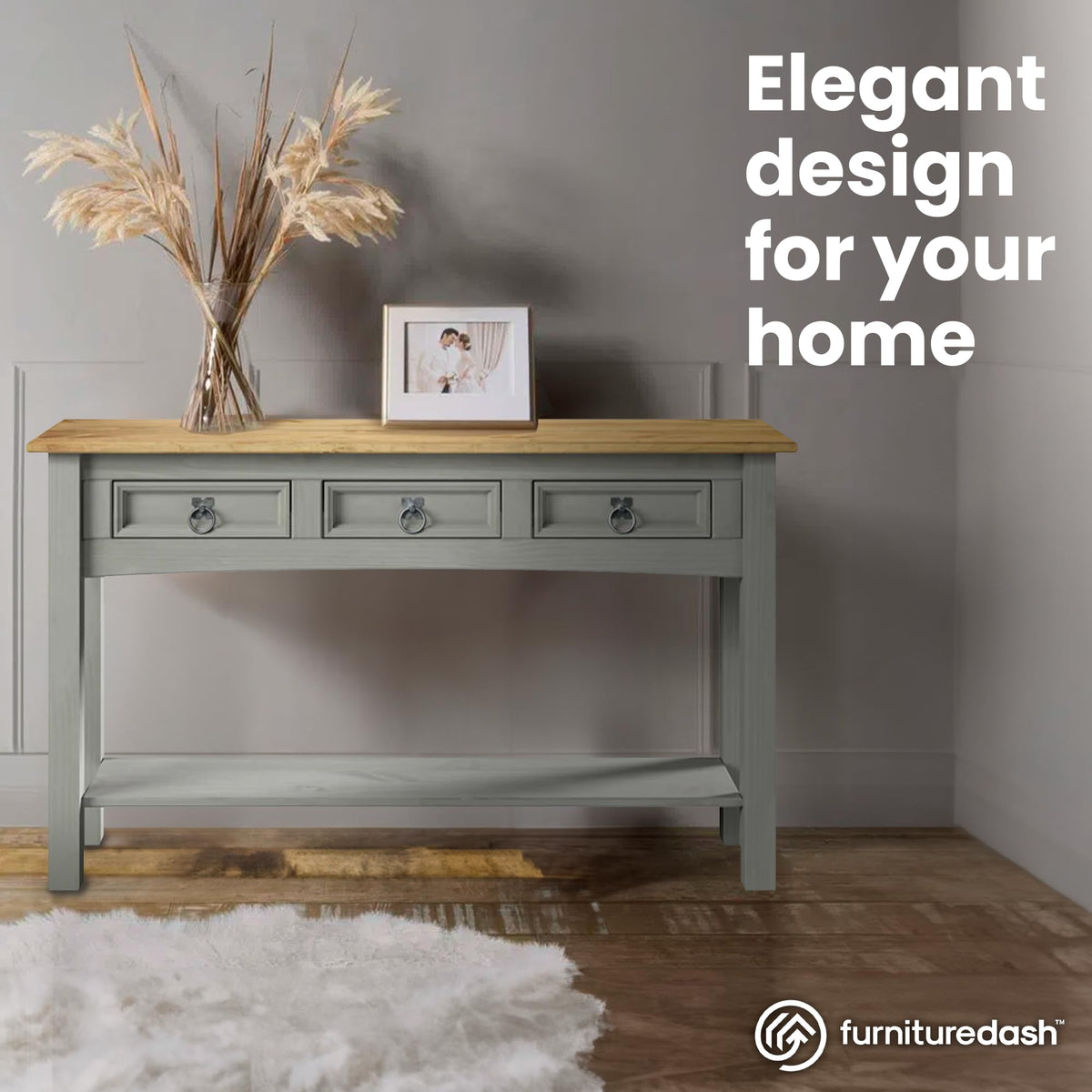 Solid Wood Console Table with 3 Drawers C223947