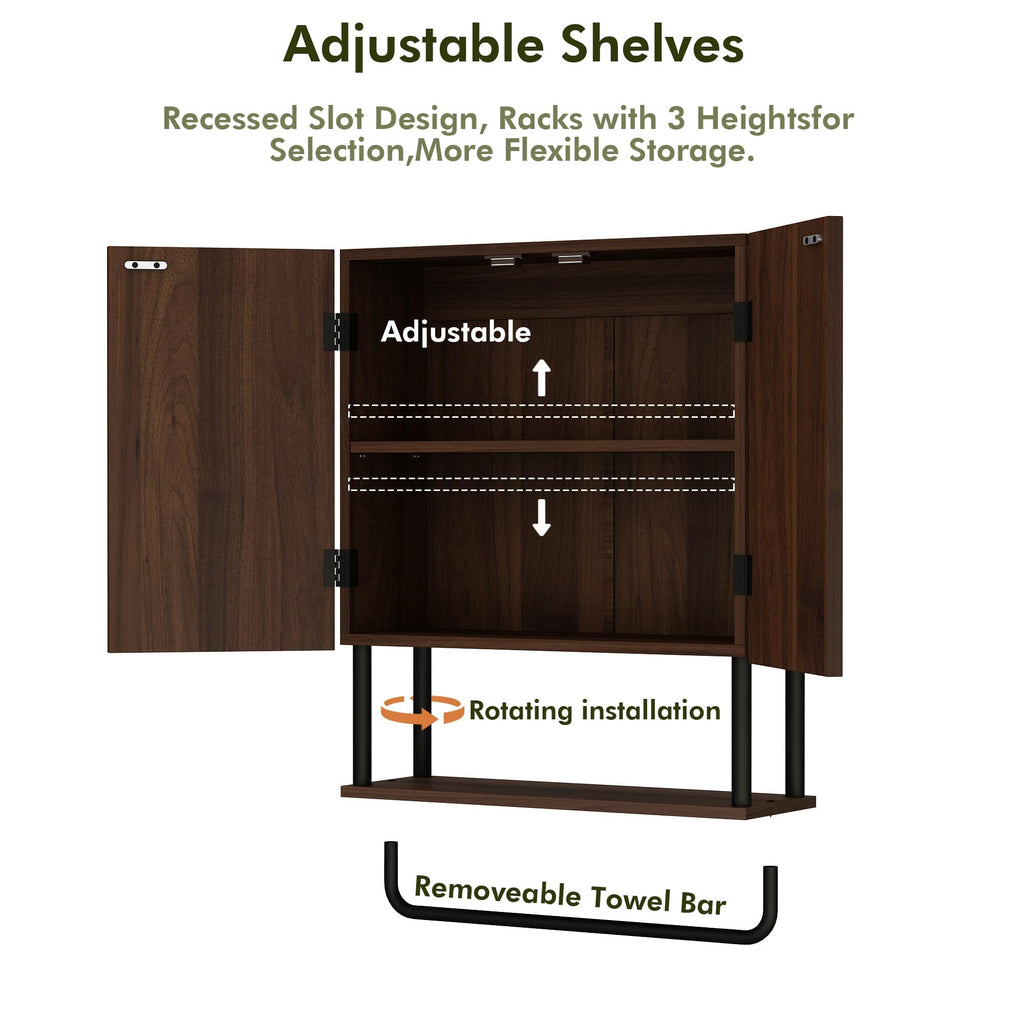 Fluted 2 Doors 3-Tier Bathroom Wall Cabinet T783