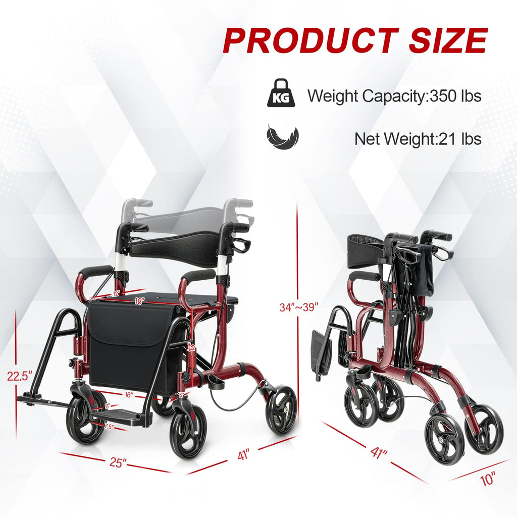 2-in-1 Rollator Walker with Seat J96007