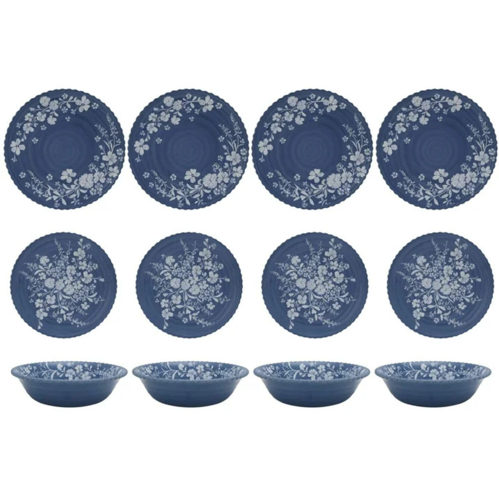 12-Piece Bamboo Melamine Dinnerware Set, Service for 4, Blue O3785