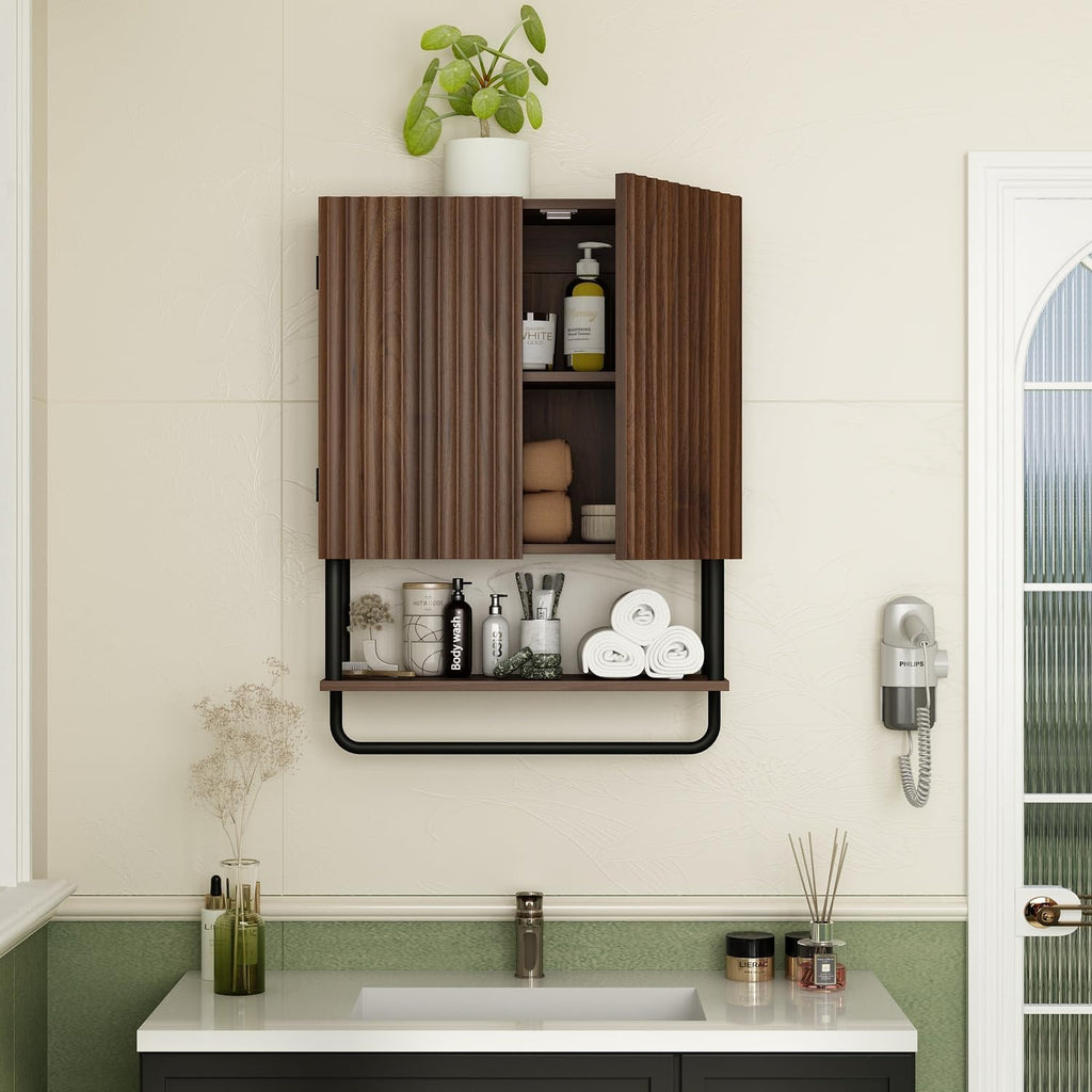 Fluted 2 Doors 3-Tier Bathroom Wall Cabinet T783