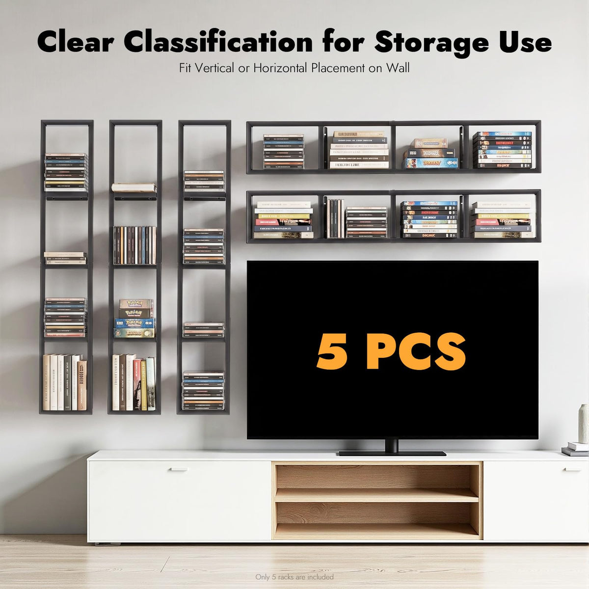 5Pcs Wall Mount Media Storage Rack I3906