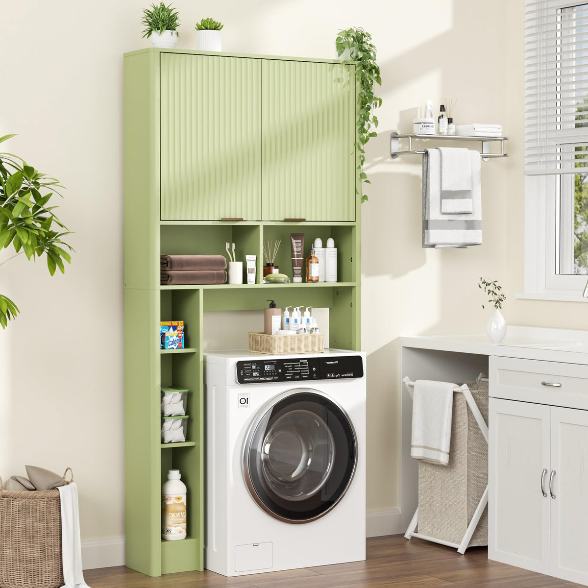 Green Over the Toilet Storage Cabinet with Adjustable Shelf L5402