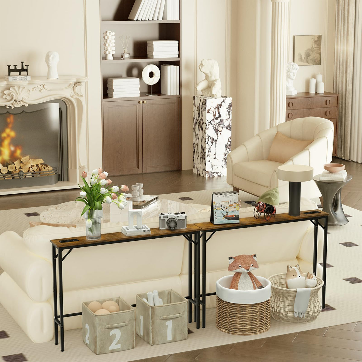 5.9" Narrow Console Table with Outlet Metal Frame E6234