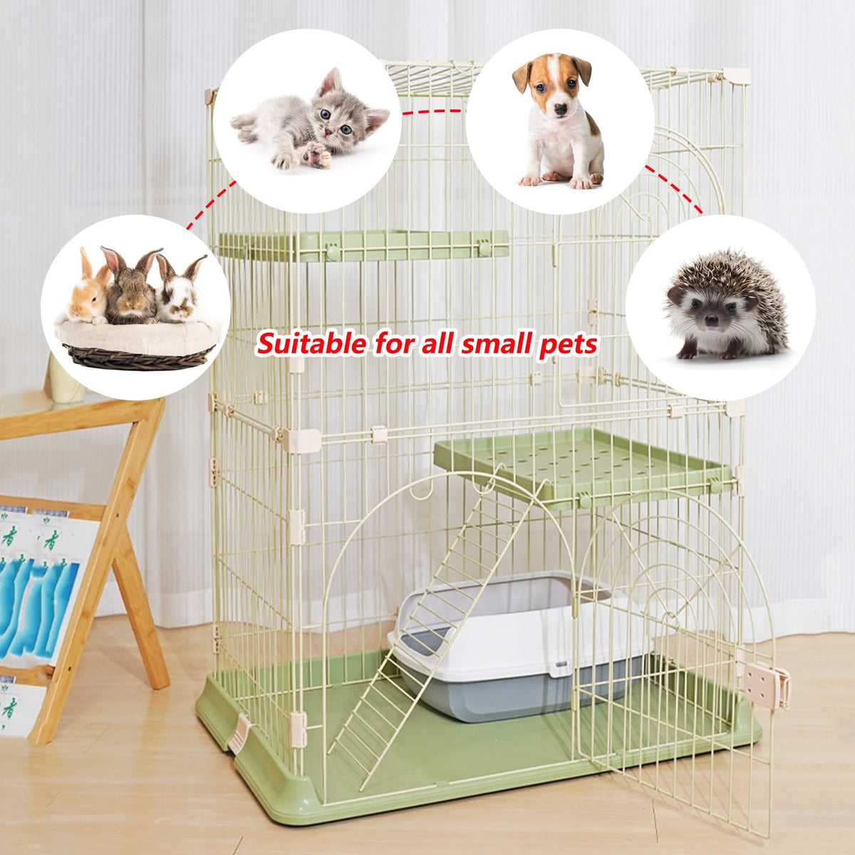 3/4-Tier Wire Cat Cage Playpen Kennel with Hammock G4151