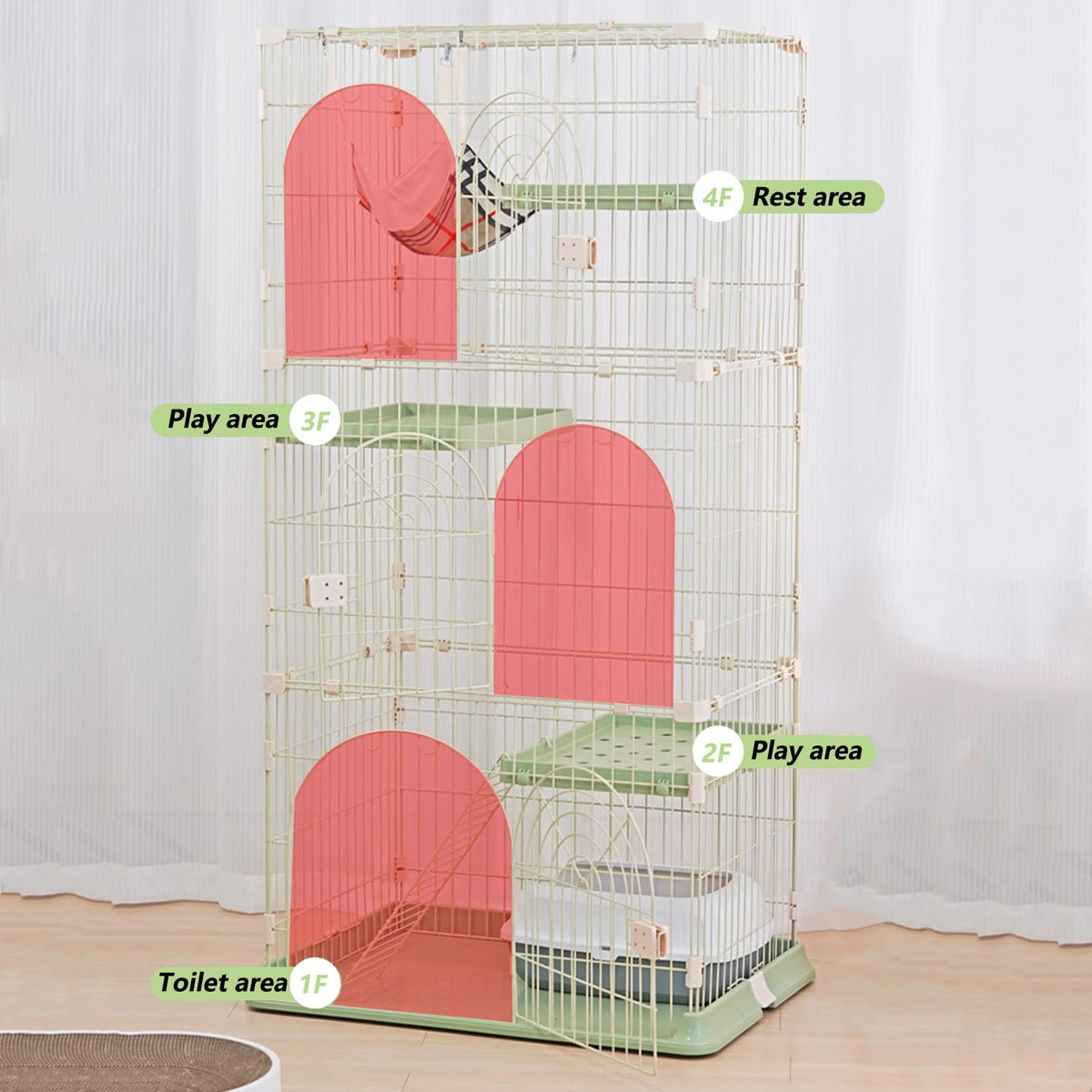 3/4-Tier Wire Cat Cage Playpen Kennel with Hammock G4151