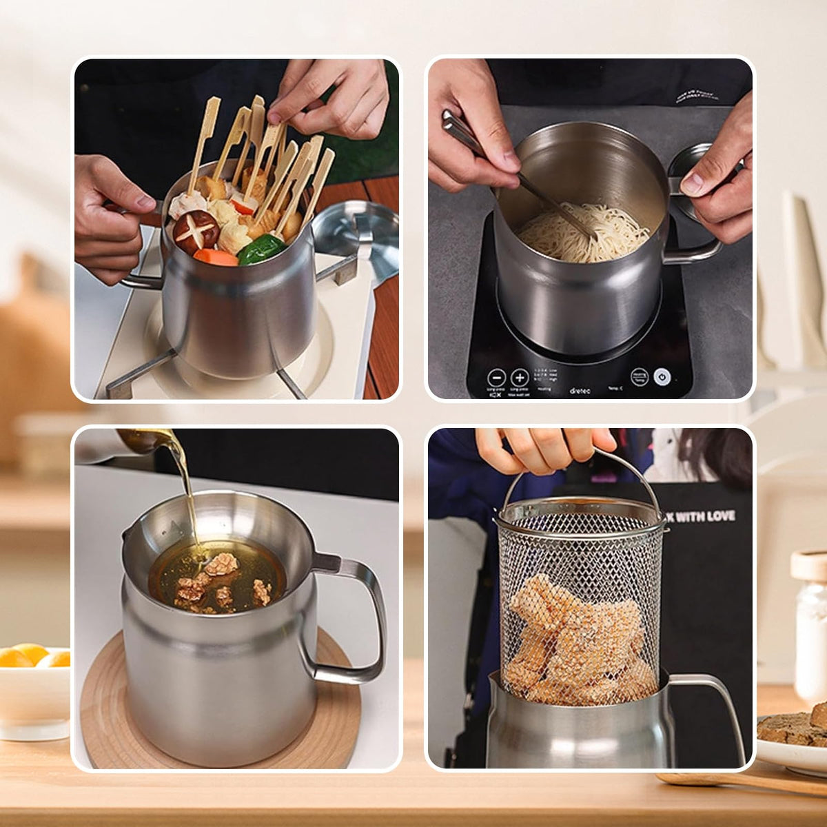 68oz 304 Stainless Steel Deep Fryer Pot with Basket C951105