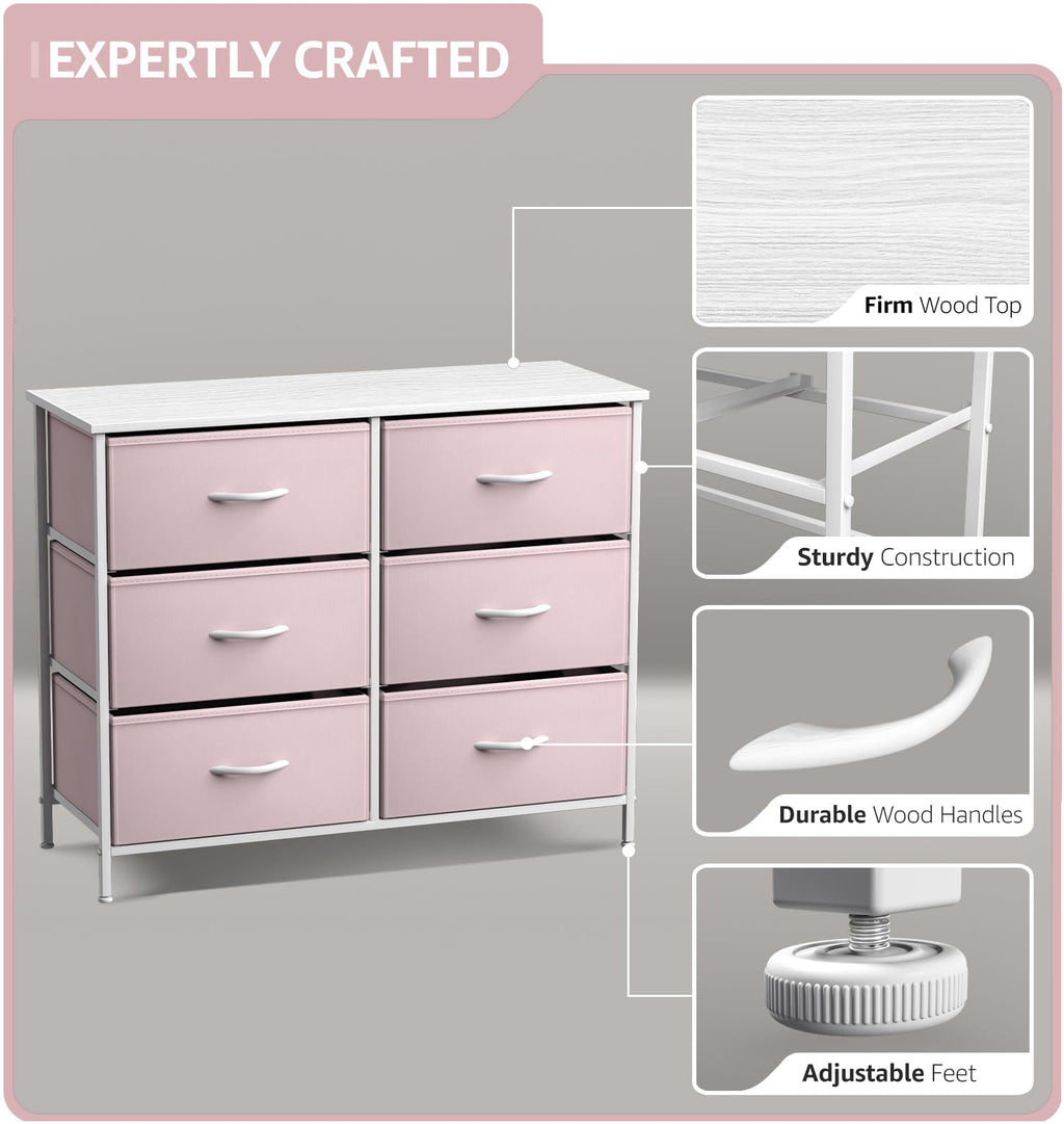 Pink 6 Drawer Fabric Dresser J188068