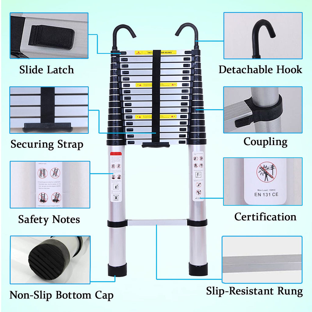 Collapsible Telescoping Ladder 20.5FT Aluminum Lightweight 330LB Capacity V7266