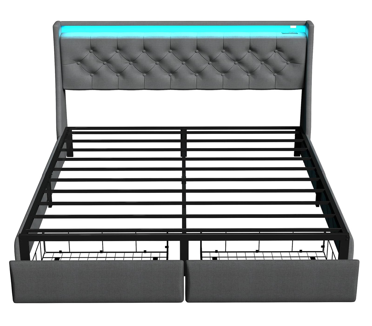Queen Size Grey Bed Frame with 2 Storage Drawer C317