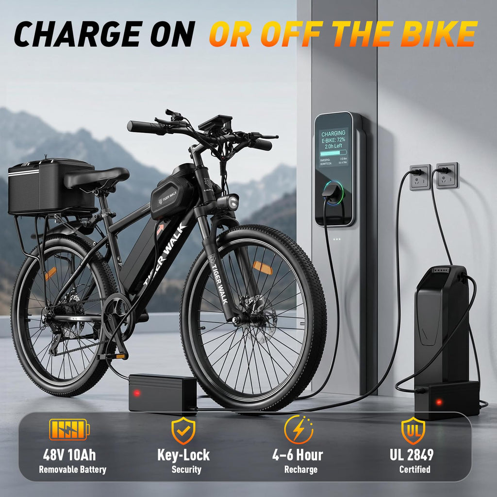 26" All-Terrain Electric Bike, 48V 10Ah Removable Battery, 7-Speed O26451