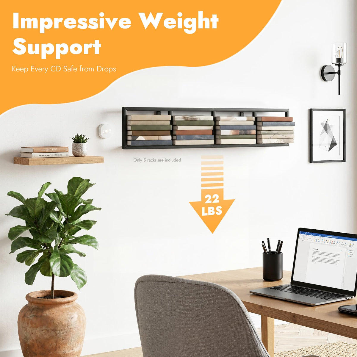 5Pcs Wall Mount Media Storage Rack I3906